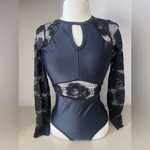 Five Dancewear Black Lace Long Sleeve Women's Leotard - Size Small Adult